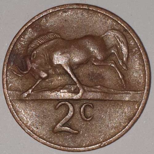 1969 ENG - 2 CENT COIN (TWO CENT COIN) - RSA - BRONZE - KM#66.2 - WILDEBEEST